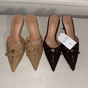 NWT Lot Of 2 Time And Tru Women's Kitten Mules Size 6 Brown & Beige